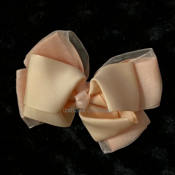 Light Peach 4" Double Stacked Organza Boutique Bow - Picture 1 of 2